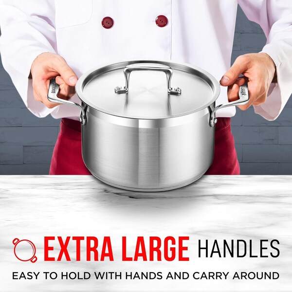 Bakken-Swiss 5QT Stockpot, Brushed Stainless Steel, Induction-Ready, Lid and Riveted Handles, Heavy Duty - BAKSTQ5