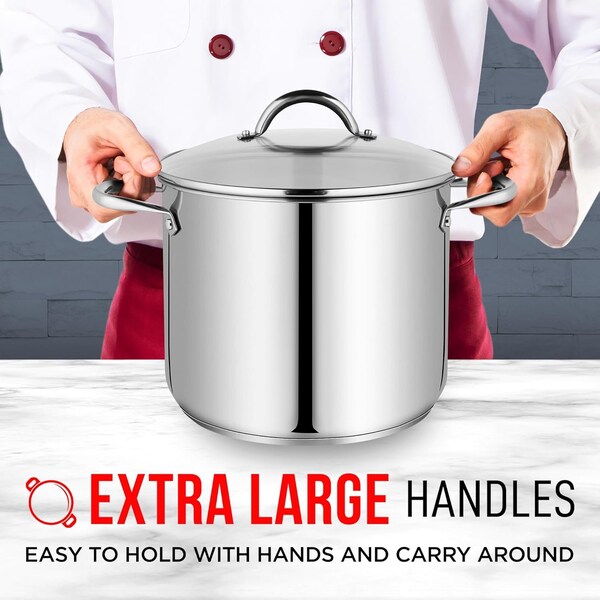 Bakken-Swiss Deluxe 24-Quart Stainless Steel Stockpot with Tempered Glass Lid, Heavy Duty - BKSSQ24