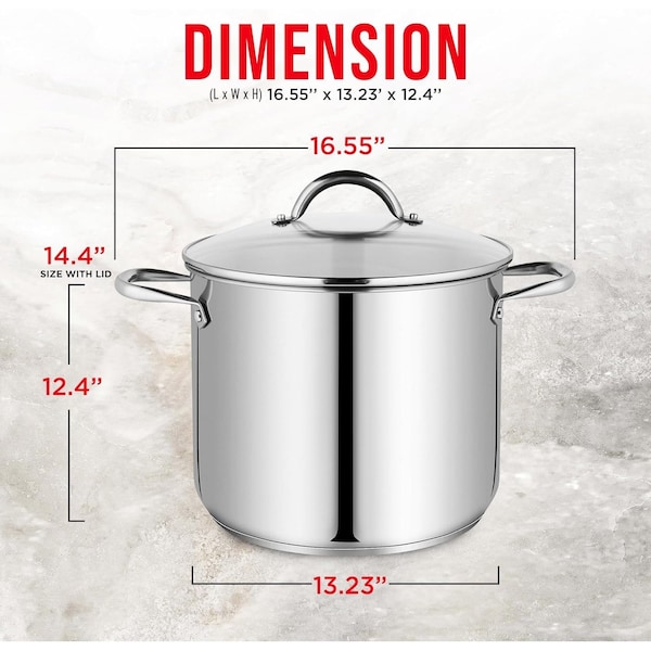 Bakken-Swiss Deluxe 24-Quart Stainless Steel Stockpot with Tempered Glass Lid, Heavy Duty - BKSSQ24