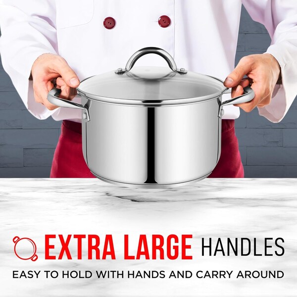 Bakken-Swiss Deluxe 5-Quart Stainless Steel Stockpot with Tempered Glass Lid, Heavy Duty - BKSSQ5