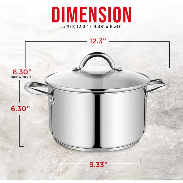Bakken-Swiss Deluxe 5-Quart Stainless Steel Stockpot with Tempered Glass Lid, Heavy Duty - BKSSQ5