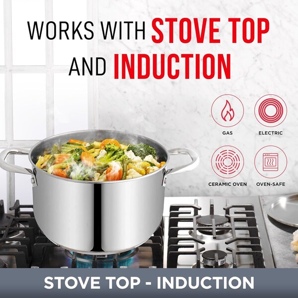 Bakken-Swiss Deluxe 5-Quart Stainless Steel Stockpot with Tempered Glass Lid, Heavy Duty - BKSSQ5