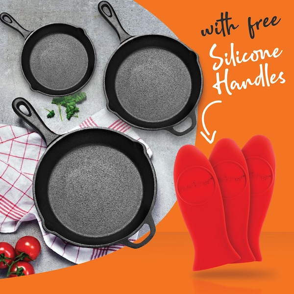 Nutrichef 3-Piece Pre-Seasoned Cast Iron Skillet Pans - NCCIPS3P49