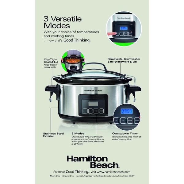Hamilton Beach Hamilton Beach Stay or Go 6 qt Silver Stainless Steel Programmable Slow Cooker - 33561