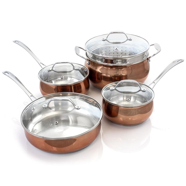 Oster Carabello Stainless Steel Cookware Combo Set, Copper - 9 Piece - 123815.09