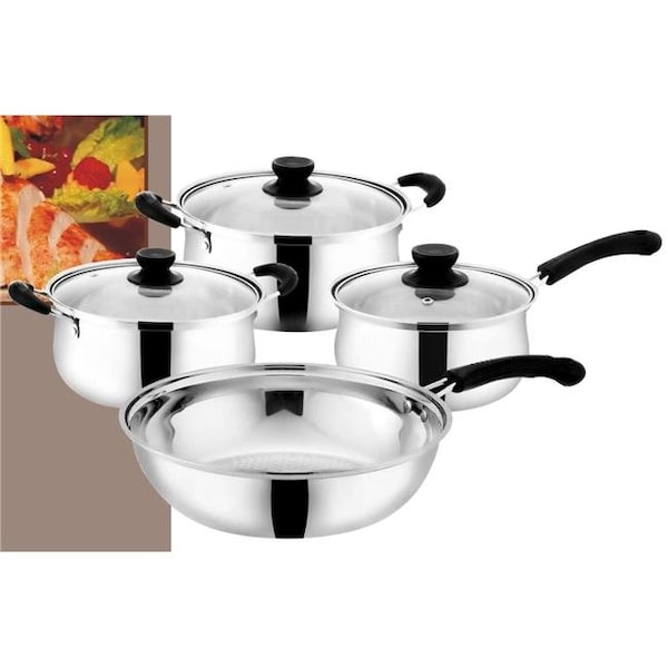 Starcrafts StarCrafts 72028 Stainless Steel Capsule Bottom Cookware Set with Glass Lid - 7 Piece - 72028