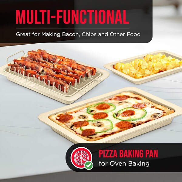 Bakken-Swiss Bacon Tray 2-Piece Set, Marble Coating, Durable Non-Stick White Stone Tray with Carbon Steel Rack - BKBACN66