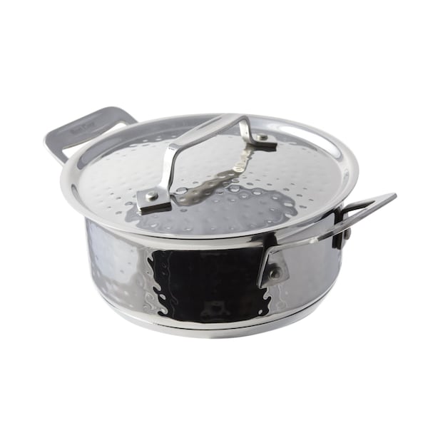Bon Chef Cucina Pan W/Lid Hammered Finish  6 7/8" Dia X 3" H  /  40 Oz - 60025HF
