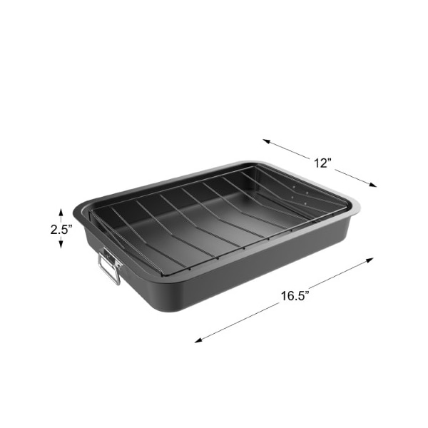 Hastings Home Roasting Pan with Angled Rack, Nonstick Oven Roaster / Removable Tray for Drain Fat Kitchen Cookware - 629455UCW