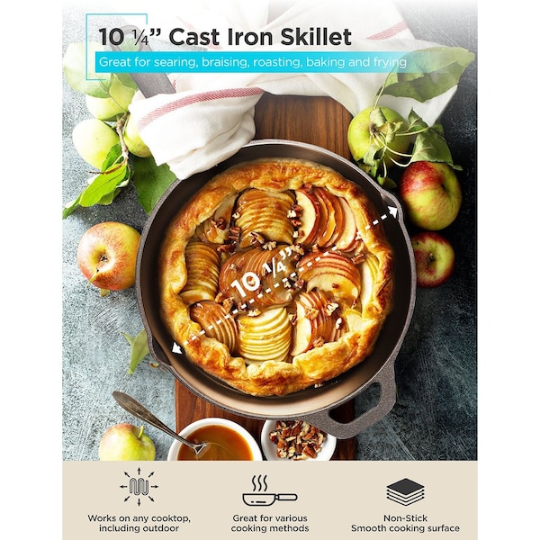 Black & Decker 10.25'' Cast Iron Skillet, Pre-Seasoned Frying Pan with Bronze Finish - BDK201BR
