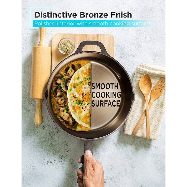 Black & Decker 10.25'' Cast Iron Skillet, Pre-Seasoned Frying Pan with Bronze Finish - BDK201BR