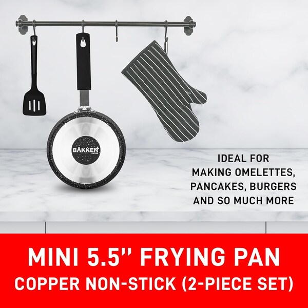 Bakken-Swiss Mini Nonstick Egg and Omelet Pan Set, 5.5in Marble Coating, Eco-Friendly, 2PK - BKCWMIN88