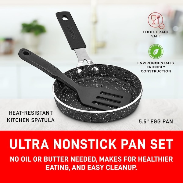 Bakken-Swiss Mini Nonstick Egg and Omelet Pan Set, 5.5in Marble Coating, Eco-Friendly, 2PK - BKCWMIN88