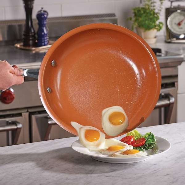 1947Kitchen 9.5 Ultra Nonstick Red Copper Frying Pan With Stainless Steel Handle - TE-CP-RED