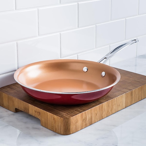 1947Kitchen 9.5 Ultra Nonstick Red Copper Frying Pan With Stainless Steel Handle - TE-CP-RED