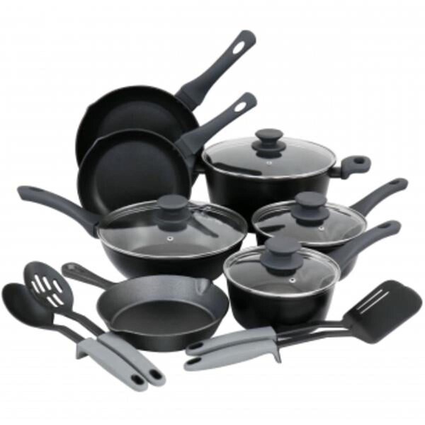 Gibson Elite Soho Lounge Non Stick Cookware Combo Set, Black - 15 Piece - 129209.15R