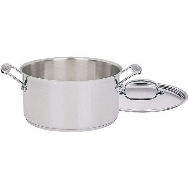 Cuisinart Stock Pot with Lid, 6 qt Capacity, Aluminum/Stainless Steel, Polished Mirror - 744-24