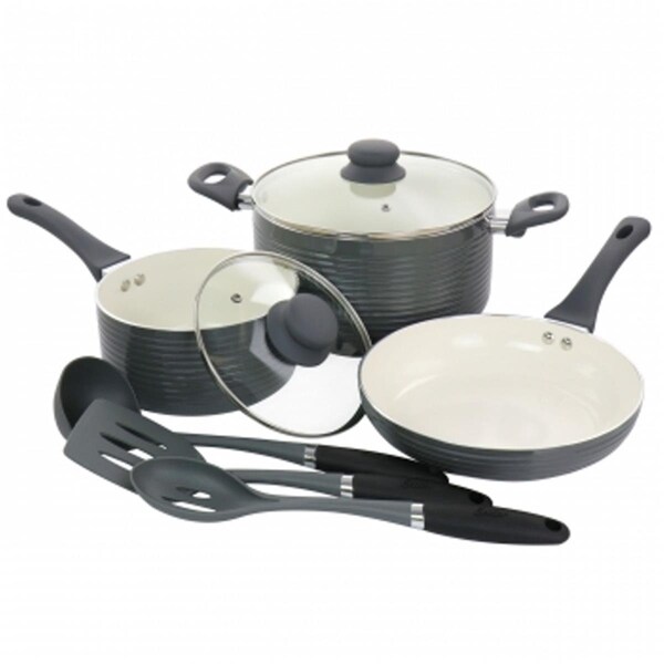 Oster Ridge Valley Aluminum Nonstick Cookware Set, Grey - 8 Piece - 127761.08