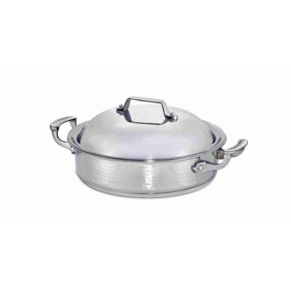 Bon Chef Cucina Saute Pot W/ Domed Lid, Freeway Finish, Ind Btm, 11 3/16"Dia X 3 2/7"H, 2 Hndls, 4 Qt - 60001FREEWAY
