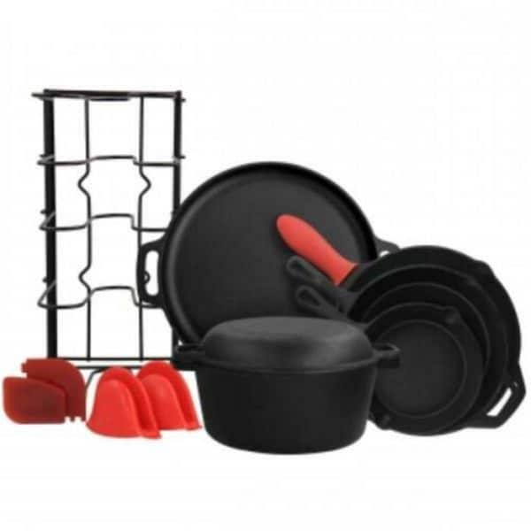 Megachef Round PreSeasoned Cast Iron Cookware Set - 12 Piece - MCCI-6P10