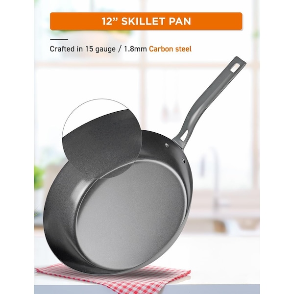 Commercial Chef 12in Carbon Steel Skillet - CHCSS12