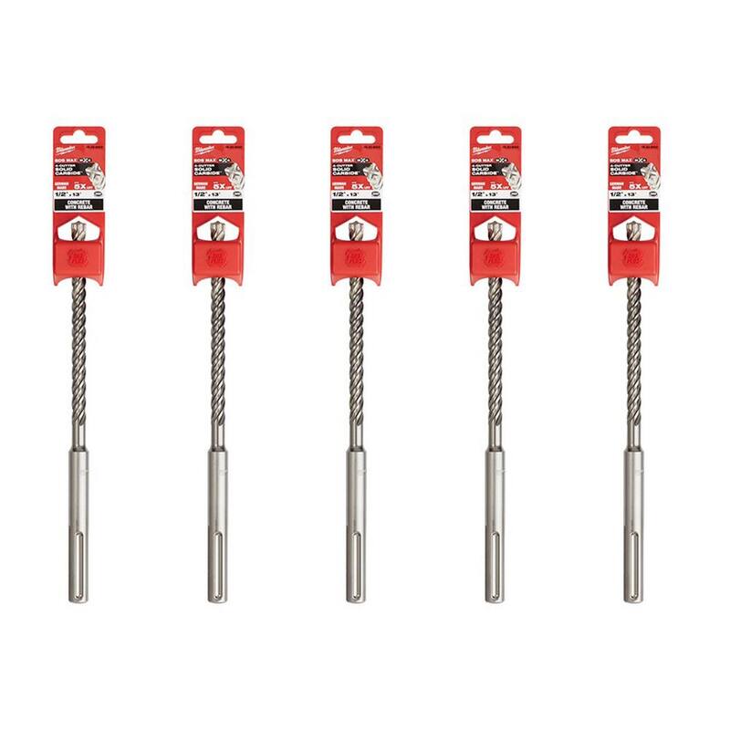 Broca de carburo SDS-MAX de 4 cortes de 1/2 pulgadas x 13 pulgadas Milwaukee (paquete de 5) - 48-20-8402-5X