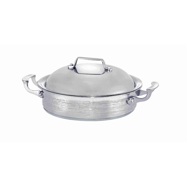 Bon Chef Cucina Saute Pot W/ Domed Lid, Rain Finish, Ind Btm, 11 3/16"Dia X 3 2/7"H, 2 Hndls, 4 Qt - 60001RAIN
