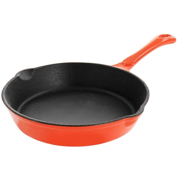 Megachef 8 in. Enameled Round PreSeasoned Cast Iron Frying Pan, Orange - MCCE-8ORNG