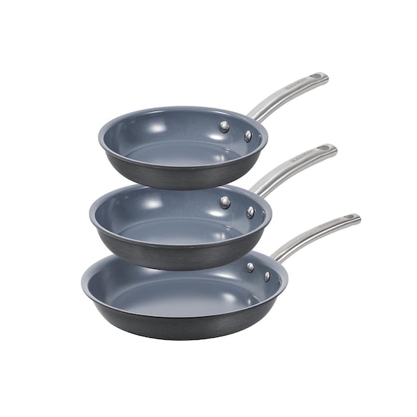Black & Decker 3-Piece Ceramic Hard Anodized Aluminum Skillet Set, Frying Pan Set, Gray - BDK120B