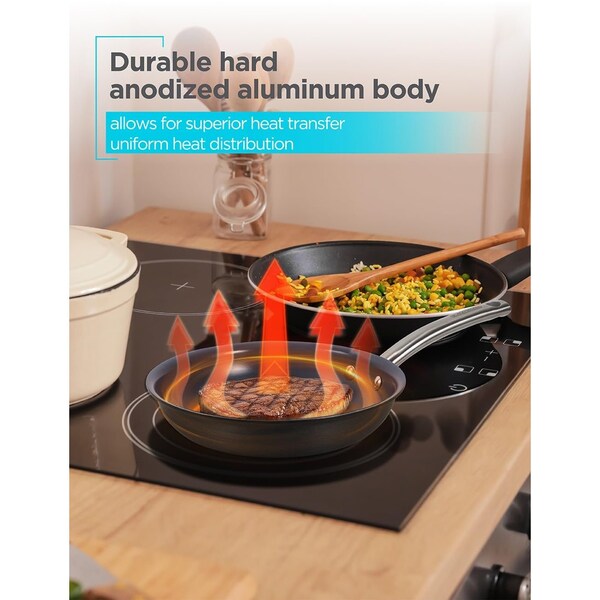 Black & Decker 3-Piece Ceramic Hard Anodized Aluminum Skillet Set, Frying Pan Set, Gray - BDK120B