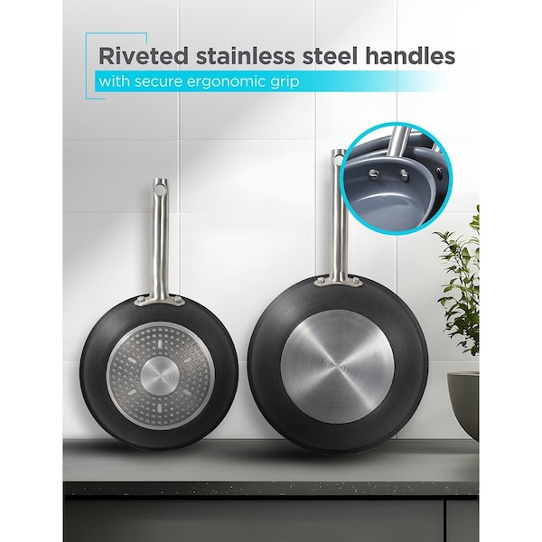 Black & Decker 3-Piece Ceramic Hard Anodized Aluminum Skillet Set, Frying Pan Set, Gray - BDK120B