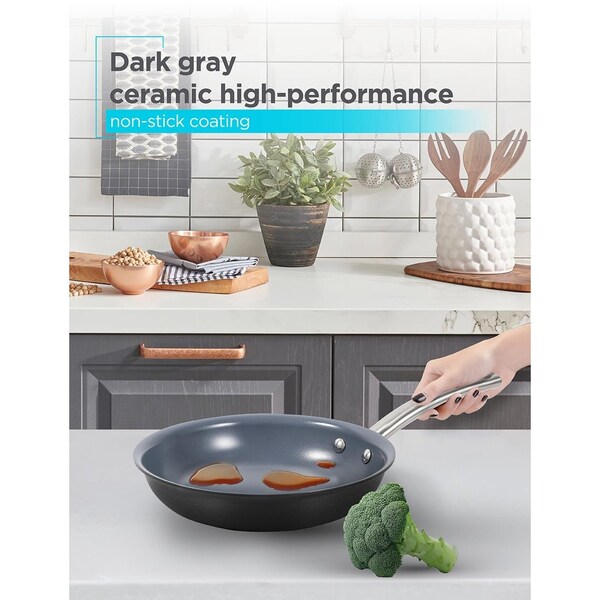 Black & Decker 3-Piece Ceramic Hard Anodized Aluminum Skillet Set, Frying Pan Set, Gray - BDK120B