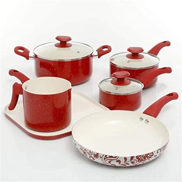 Oster Cocina San Jacinto Aluminum Cookware Set - Red Speckled - Set of 9 - 112068.09