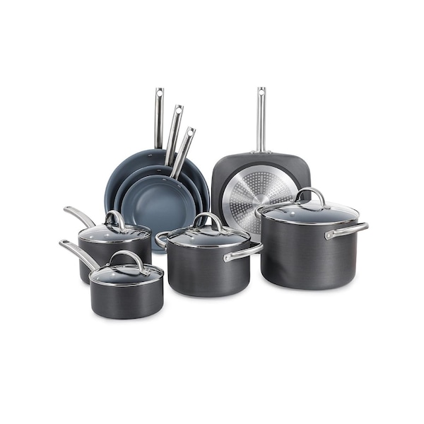Black & Decker 12-Piece Ceramic Hard Anodized Aluminum Cookware Set, Pots and Pans Set, Gray - BDK100B