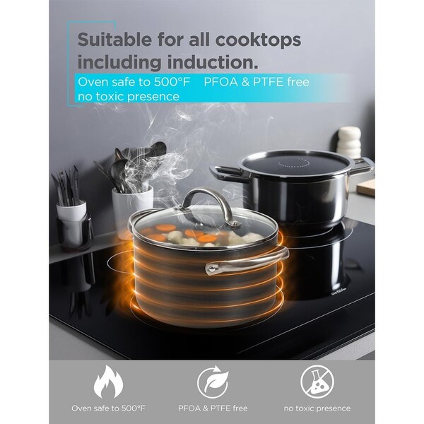 Black & Decker 12-Piece Ceramic Hard Anodized Aluminum Cookware Set, Pots and Pans Set, Gray - BDK100B