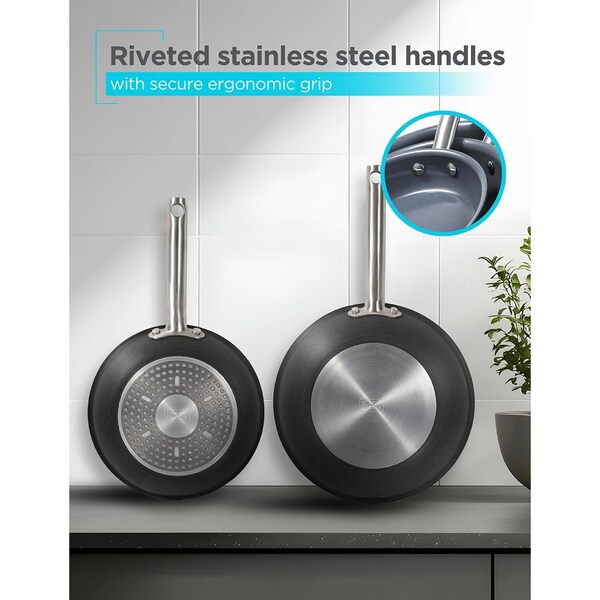 Black & Decker 12-Piece Ceramic Hard Anodized Aluminum Cookware Set, Pots and Pans Set, Gray - BDK100B