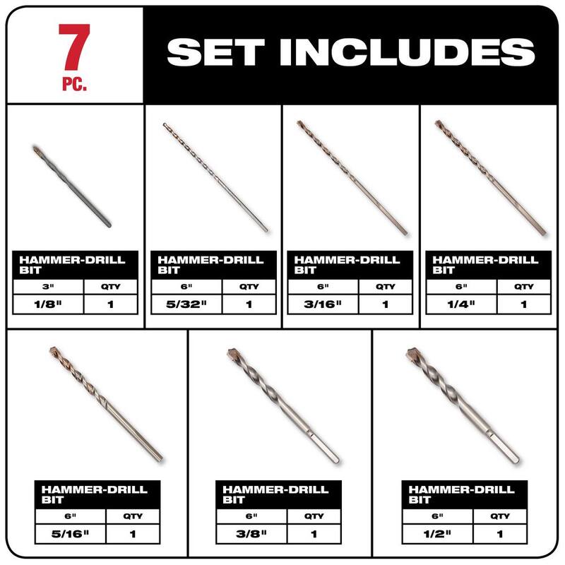 Juego de brocas de carburo para taladro percutor Milwaukee (7 piezas) - 48-20-8857