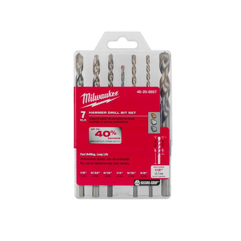 Juego de brocas de carburo para taladro percutor Milwaukee (7 piezas) - 48-20-8857