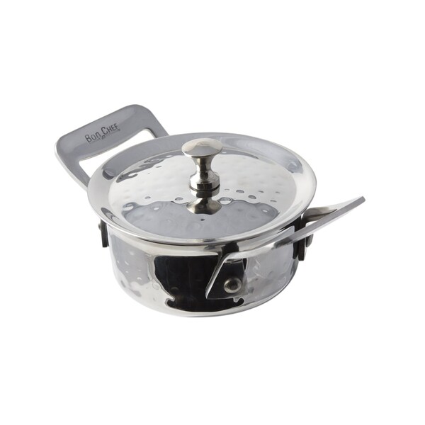 Bon Chef Cucina Round Dish Hammered Finish W/Lid 4 1/4" Dia X 1 7/8" H / 8 Oz - 60026HF