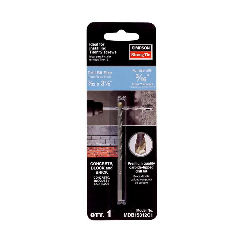 Simpson Strong-Tie Broca para Tornillo de Hormigón Carburo de 5/32 pulg. x 3-1/2 pulg. - MDB15312C1