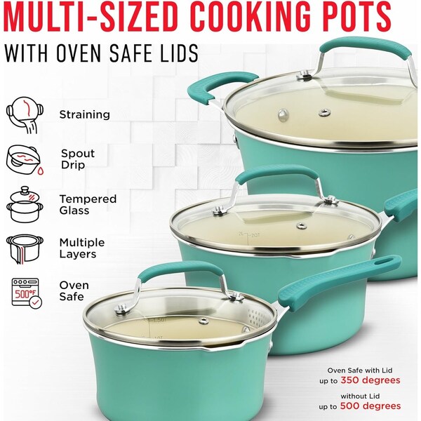 Bakken-Swiss 23Pc Cookware Set, Green Pots, Skillets, Bakeware, Reinforced Aluminum, Gas, Electric, Induction - BKCWA23Q