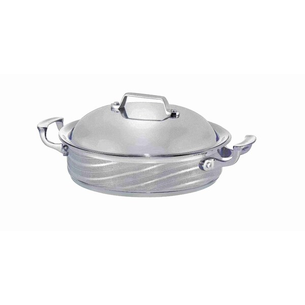 Bon Chef Cucina Saute Pot W/ Domed Lid, Wave Finish, Ind Btm, 11 3/16"Dia X 3 2/7"H, 2 Hndls, 4 Qt - 60001WAVE