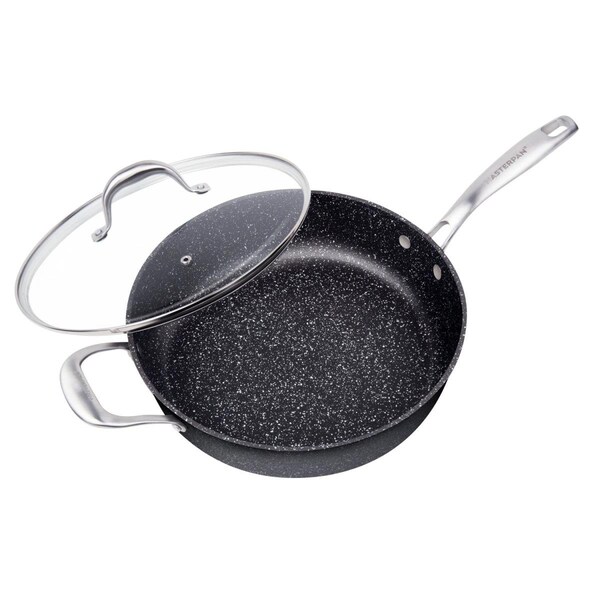 Masterpan 5 qt. x 11 in. Non-Stick Cast Aluminum Granite Look Saute Pan with Glass Lid - MP-134