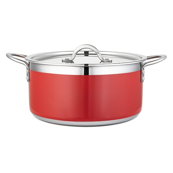 Bon Chef Country French 2 Pot W/Cover 10 1/8"Diax4 3/4"H 5 Qt 22 Oz - Red - 71303-CF2-R
