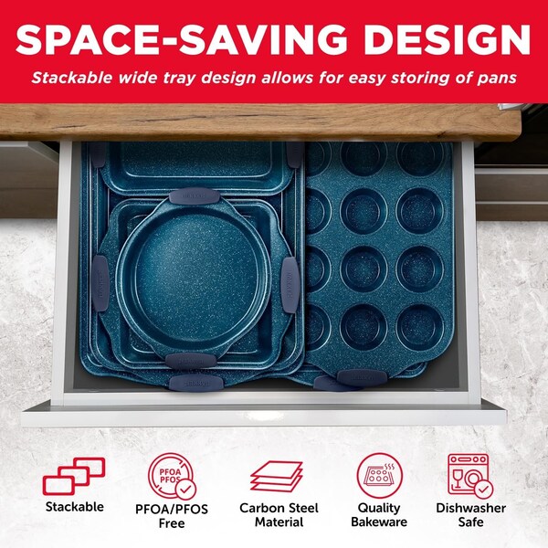 Bakkenamster BAKKEN Kitchen Baking Pan Set, Oven Safe Tray, Up To 450 Deg F, 10PK - BKBSBLUE10