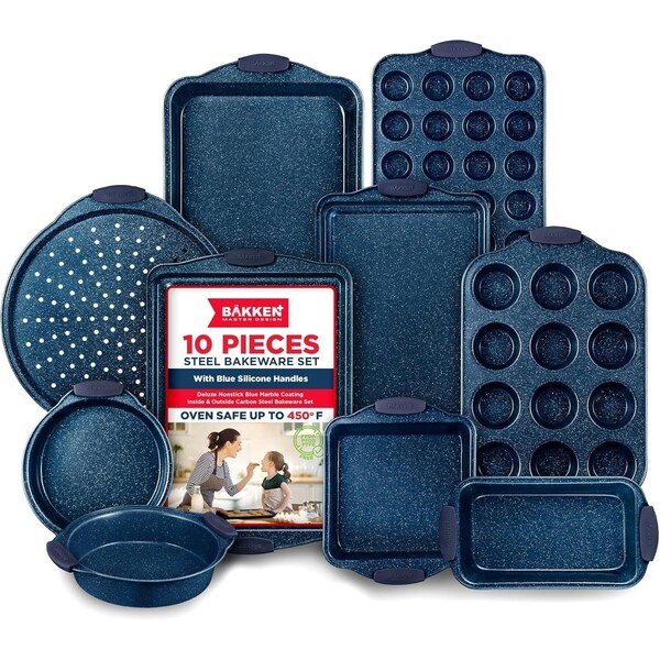 Bakkenamster BAKKEN Kitchen Baking Pan Set, Oven Safe Tray, Up To 450 Deg F, 10PK - BKBSBLUE10