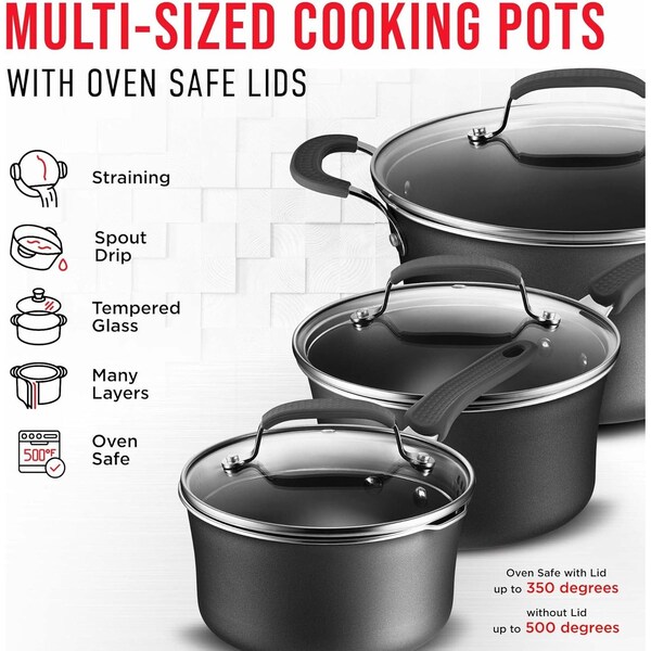 Bakken-Swiss 23Pc Cookware Set, Black Pots, Skillets, Bakeware, Reinforced Aluminum, Gas, Electric, Induction - BKCWL23B