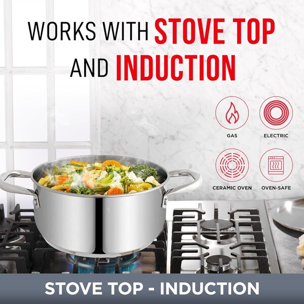 Bakken-Swiss 3QT Stockpot, Stainless Steel, Tempered Glass Lid, Induction-Ready, Heavy-Duty - BKSSQ3
