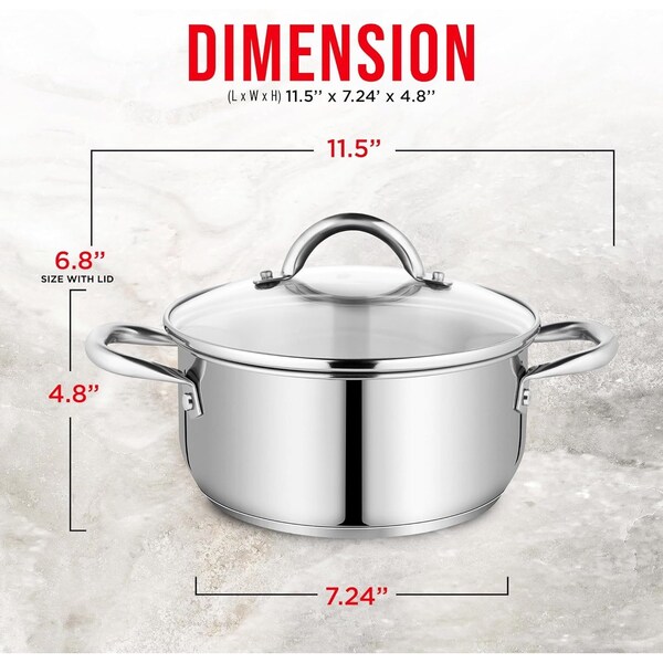 Bakken-Swiss 3QT Stockpot, Stainless Steel, Tempered Glass Lid, Induction-Ready, Heavy-Duty - BKSSQ3