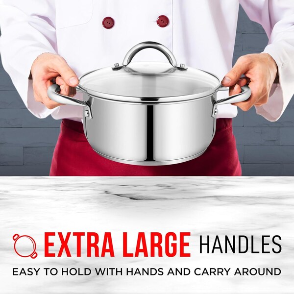 Bakken-Swiss 3QT Stockpot, Stainless Steel, Tempered Glass Lid, Induction-Ready, Heavy-Duty - BKSSQ3